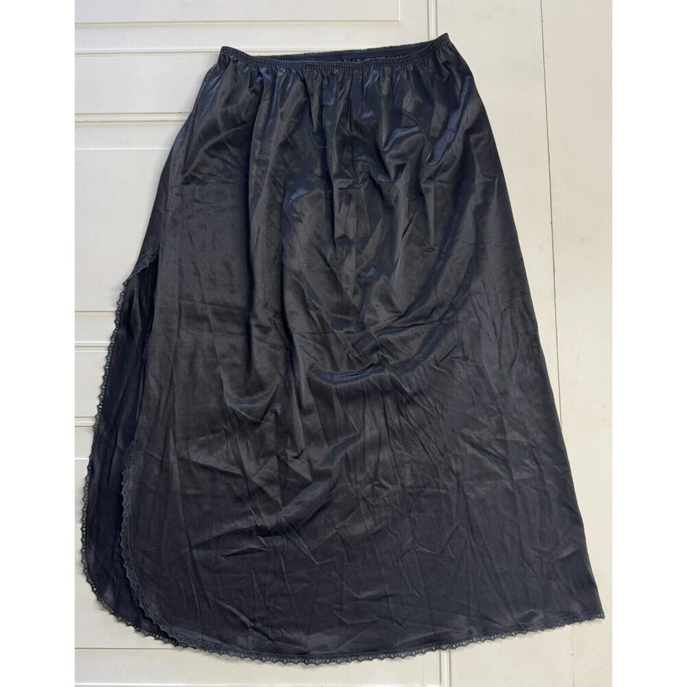 Vintage Vanity Fair Slip Skirt Womens Black Lace Detail Satin Size Medium